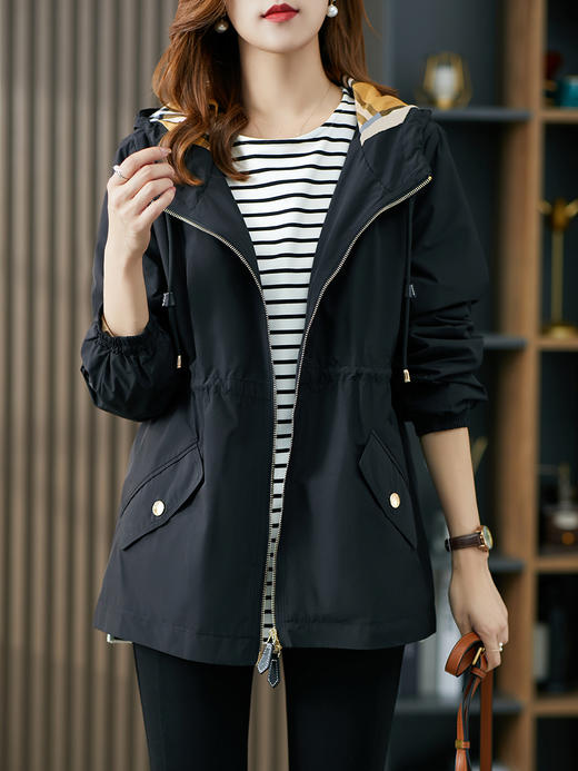 【现货7天】收腰连帽短外套女秋季百搭2023新款韩版显瘦宽松休闲短款上衣 商品图3