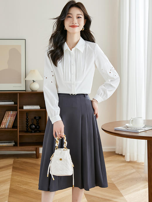 【专属特卖】熙世界灰色百褶半身裙子女秋2025年新款高腰显瘦垂感a字西装半裙 商品图1