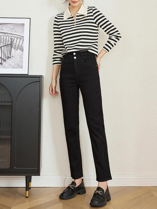 【年中特卖】熙世界黑色直筒牛仔裤女2025秋季新款百搭高腰修身显瘦烟管裤女裤 商品图4