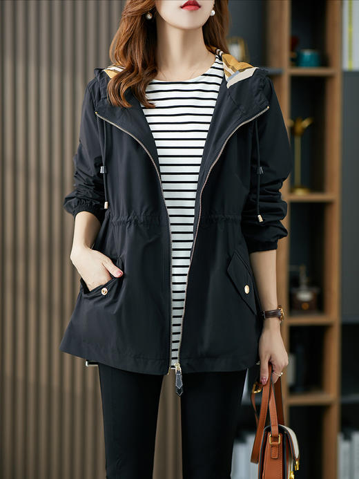 【现货7天】收腰连帽短外套女秋季百搭2023新款韩版显瘦宽松休闲短款上衣 商品图0