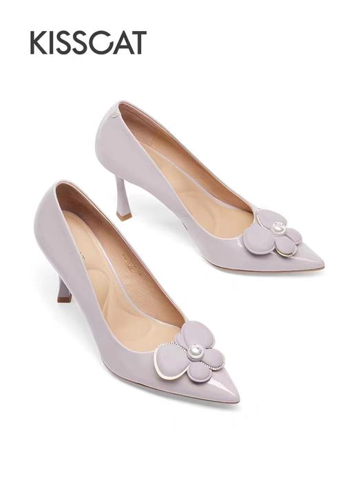 接吻猫新款花朵超高跟鞋尖头优雅气质婚鞋珍珠单鞋女 商品图1