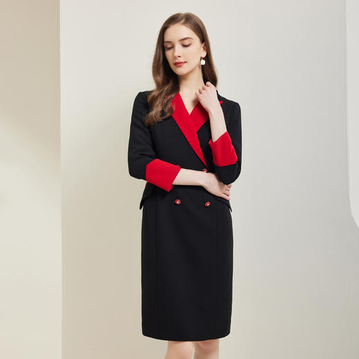 NG828斯尔丽瑟俪2023秋季新款撞色收腰包臀钻扣OL通勤连衣裙 商品图2