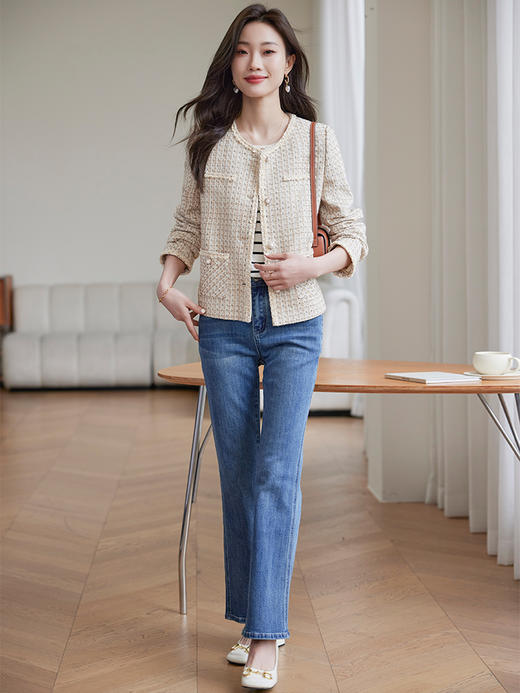 【年货节】熙世界名媛气质粗花呢外套女2025秋装新款法式小个子香风短款上衣 商品图4