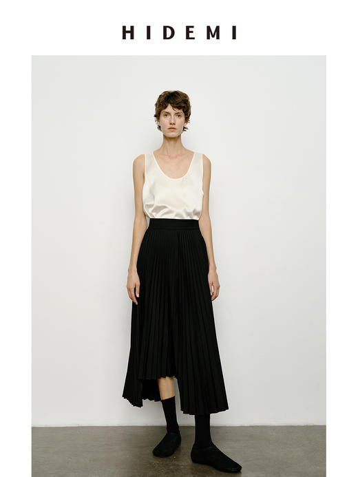 HIDEMI 极简不对称设计感百褶裙半身裙 商品图2