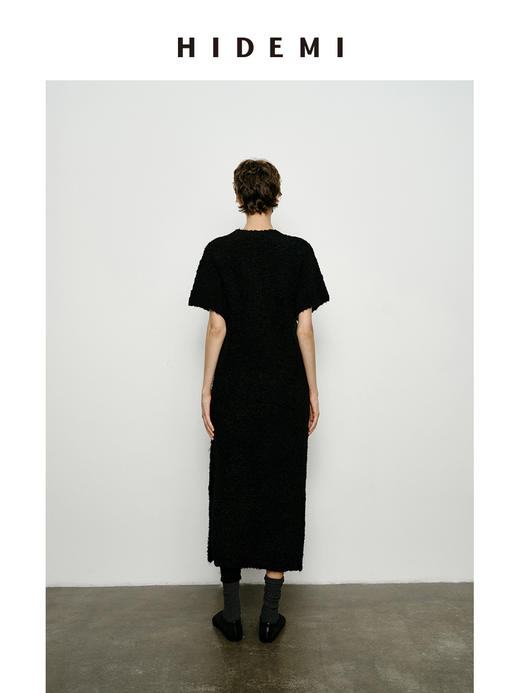 HIDEMI 极简圆领短袖羊毛圈圈纱针织连衣裙 商品图6
