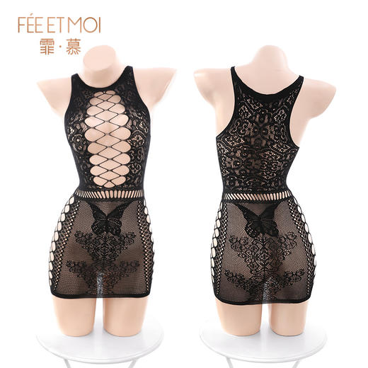 【霏慕】镂空透胸网眼提花连身裙 连身网袜6675 商品图9