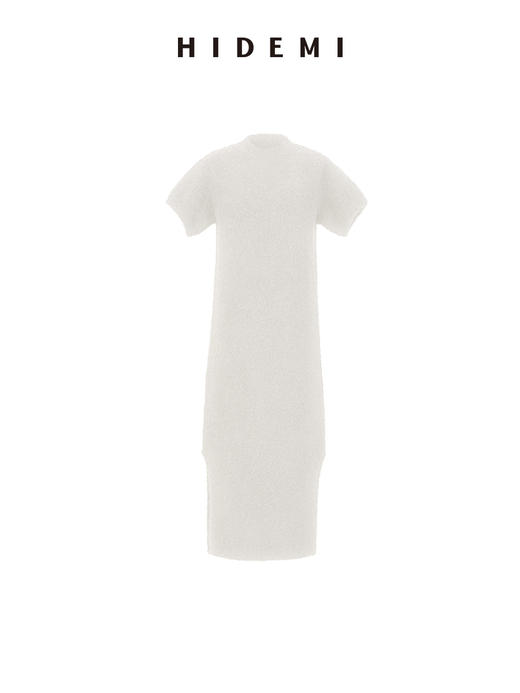 HIDEMI 极简圆领短袖羊毛圈圈纱针织连衣裙 商品图10