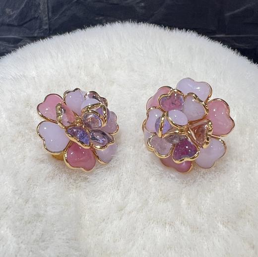 订购5个月到｜Gripoix Paris-Flower-粉色山茶花 琉璃 耳环［法国设计师］ 商品图4
