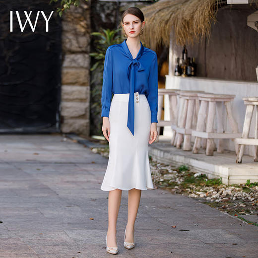IWY/气质女神范衬衫套装女长袖鱼尾包臀裙两件套高端设计感套裙B485+S1773 商品图4