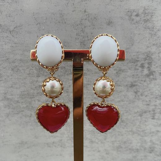 订购5个月到｜Gripoix Paris-Vintage-Heart and pearl-爱心 琉璃 耳环［法国设计师］ 商品图2