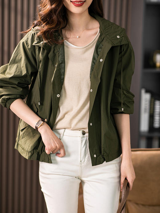 【现货7天】设计感连帽短外套女2023秋季新款韩版宽松休闲夹克防晒衣 商品图2