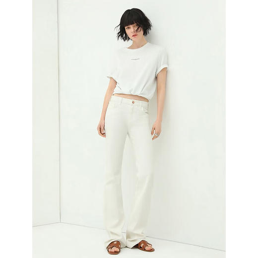 COCOBELLA简约白色牛仔裤时尚高腰微喇休闲裤NDN1 商品图3