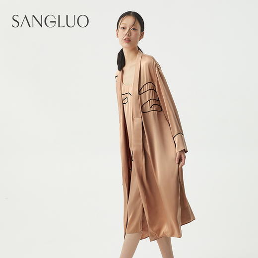 雅】SANGLUO 真丝睡袍原创抽象脸谱设计女士长款桑蚕丝睡衣家居服外穿 商品图1