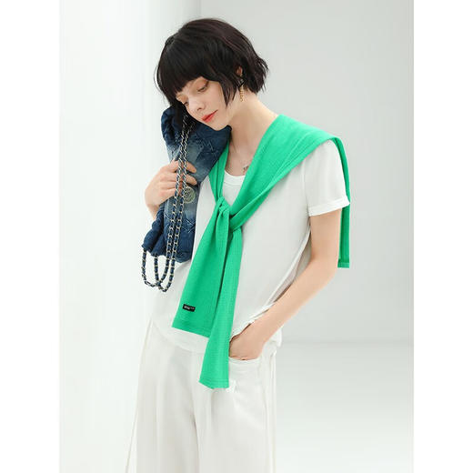 COCOBELLA凉感舒适圆领短袖T恤女绿色针织披肩套装NFS601 商品图4