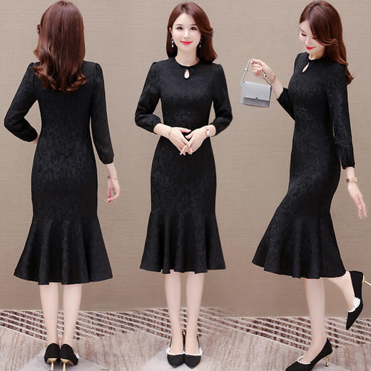 秋季新款，长袖裙优雅女士长裙旗袍改良鱼尾裙复古时尚连衣裙QYM-YX-MQ7786-Y 商品图2