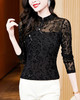 秋季新款，中式百搭黑色镂空植绒网纱盘扣长袖打底衫女t恤KQL-E37M2662 商品缩略图4
