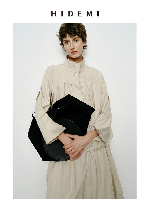 HIDEMI 褶皱花苞感做旧感水洗棉立体剪裁短款立领薄外套套装 商品图8
