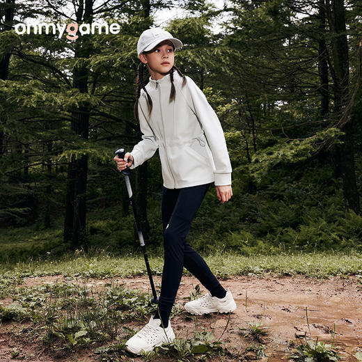 onmygame 女童运动外套秋装新款儿童立领夹克可收腰休闲纯色上衣 商品图0