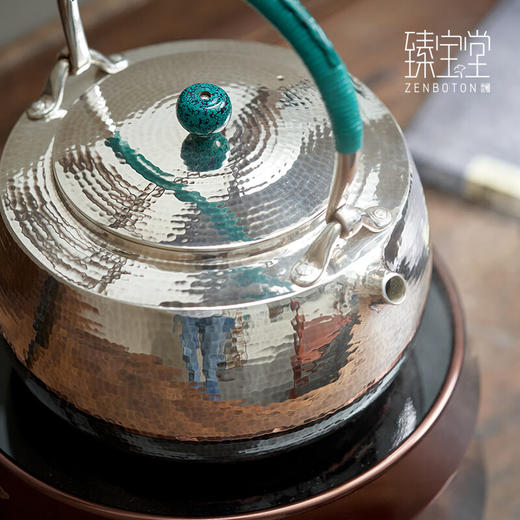 【限量珍藏】臻宝堂9999纯银烧水壶纯手工一张打锤纹提梁煮茶壶中式茶具高档茶器银壶 提梁井栏壶(规矩锤纹)样品 商品图2