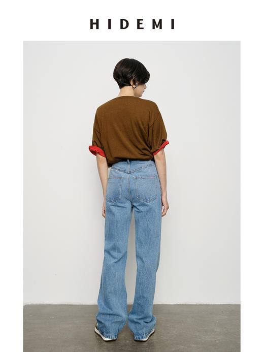 HIDEMI 极简圆领廓形宽松扬子纱无缝一体成型羊毛针织短袖叠穿神器 商品图4