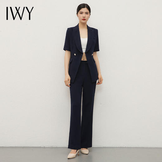 IWY/藏青色阔腿裤职业西装套装女夏季短袖售楼部工装英伦风正装C13513+P33513 商品图2