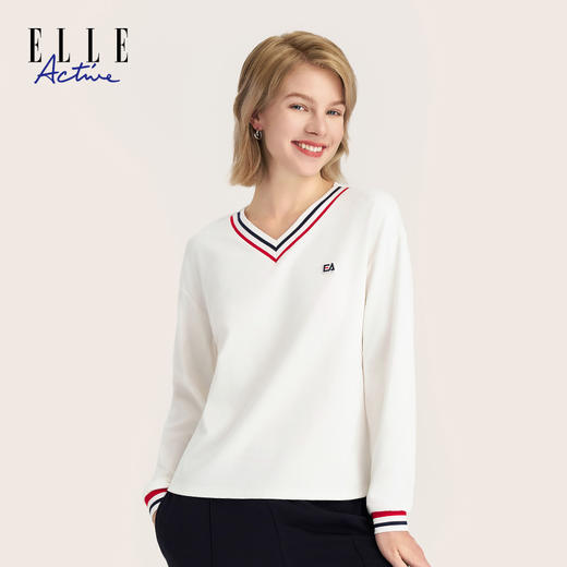 ELLE Active  新款早秋长袖运动撞色秋季时尚百搭V领女士打底衫 商品图2