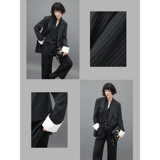COCOBELLA色织条纹职业通勤西装女可拆卸撞色翻折袖西服SI535 商品图3