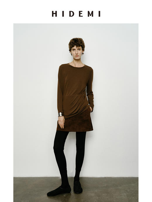 HIDEMI 叠穿神器 极简圆领超软糯宽松廓形长袖亲肤长袖T恤  巧克力色/浅灰色/黑色/白色 商品图4