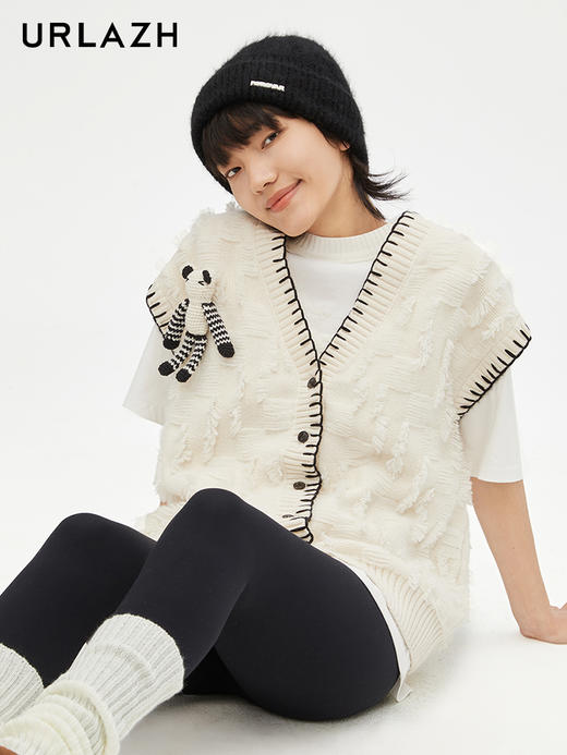 S1有兰 白色V领针织开衫LM3KJ04 商品图1