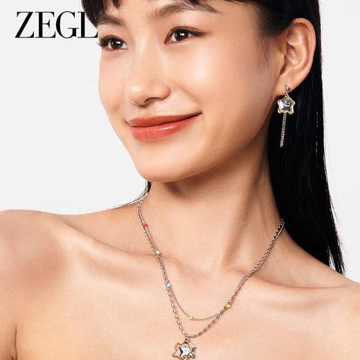 ZEGL设计师笑脸乐园系列星星微笑耳环女多巴胺耳钉银针不对称耳饰 商品图1