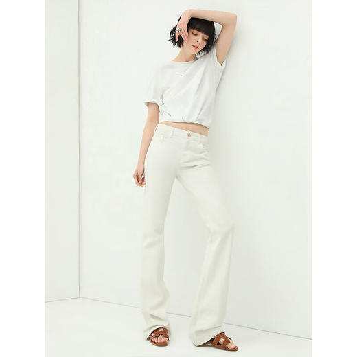 COCOBELLA简约白色牛仔裤时尚高腰微喇休闲裤NDN1 商品图2