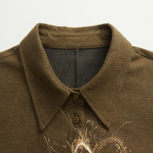 谜底连衣裙2023年春新款假两件纯棉爱心绣花长袖衬衫裙235ML6003 商品图3