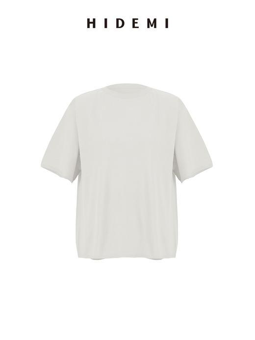 HIDEMI 极简圆领廓形宽松扬子纱无缝一体成型羊毛针织短袖叠穿神器 商品图8