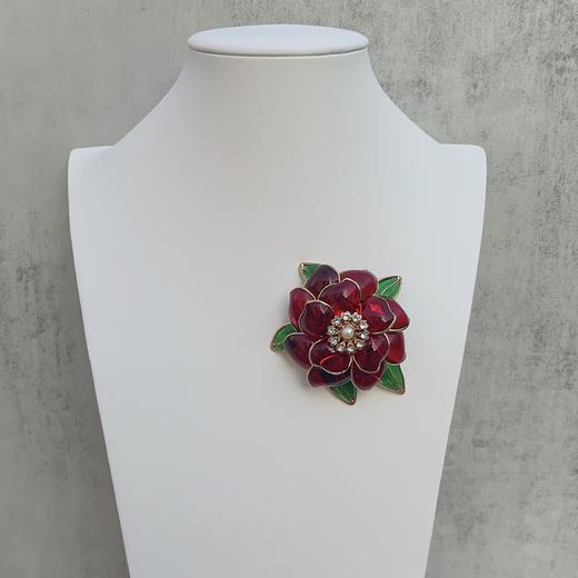 订购5个月到｜Gripoix Paris-No.35 Flower-红色山茶花 琉璃 胸针［法国设计师］ 商品图2