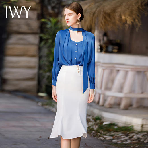 IWY/气质衬衫套装女长袖鱼尾包臀裙两件套高端设计感套裙B486+S1773 商品图1