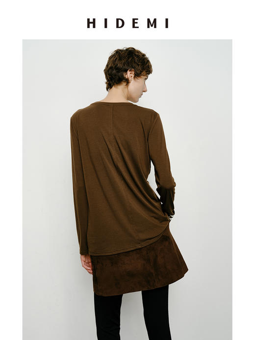 HIDEMI 叠穿神器 极简圆领超软糯宽松廓形长袖亲肤长袖T恤  巧克力色/浅灰色/黑色/白色 商品图9