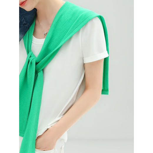 COCOBELLA凉感舒适圆领短袖T恤女绿色针织披肩套装NFS601 商品图2