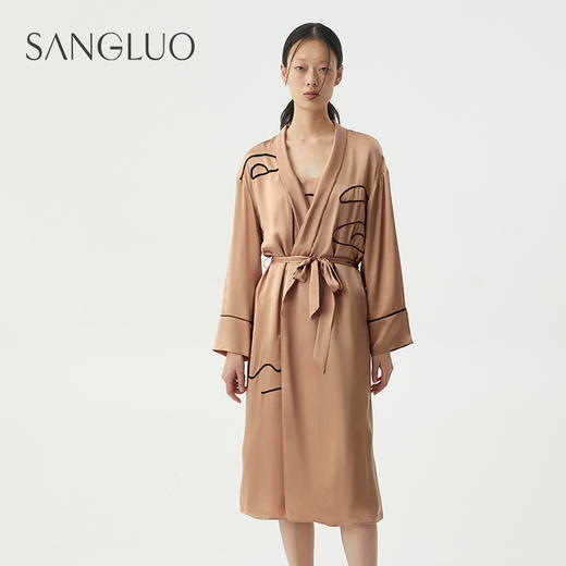 雅】SANGLUO 真丝睡袍原创抽象脸谱设计女士长款桑蚕丝睡衣家居服外穿 商品图3