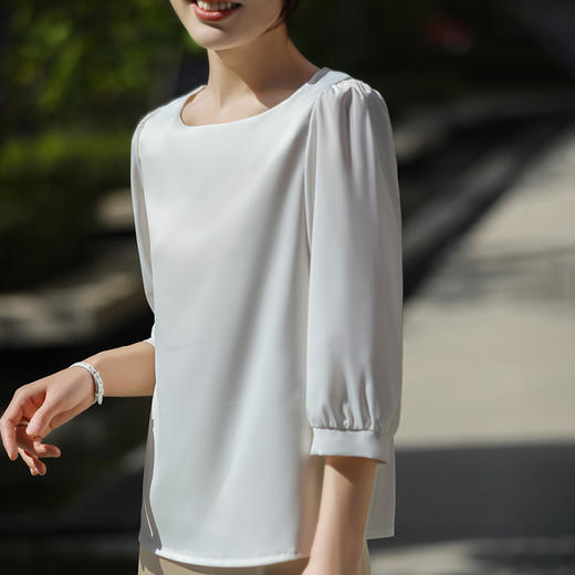 AVANNU领纯色七分袖缎面上衣901 商品图2