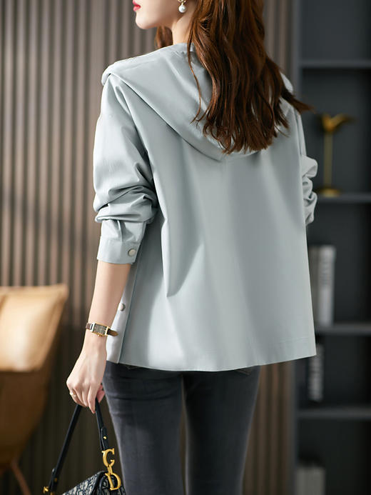 【现货7天】连帽短外套女2023秋季新款夹克韩版宽松显瘦外搭休闲风衣短款 商品图1