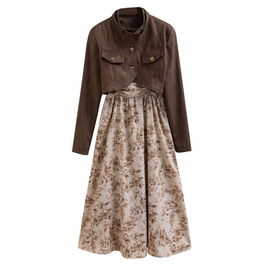 秋季新款，百搭皮衣外套+水墨画吊带连衣裙两件套HR-YJLY8011 商品图6