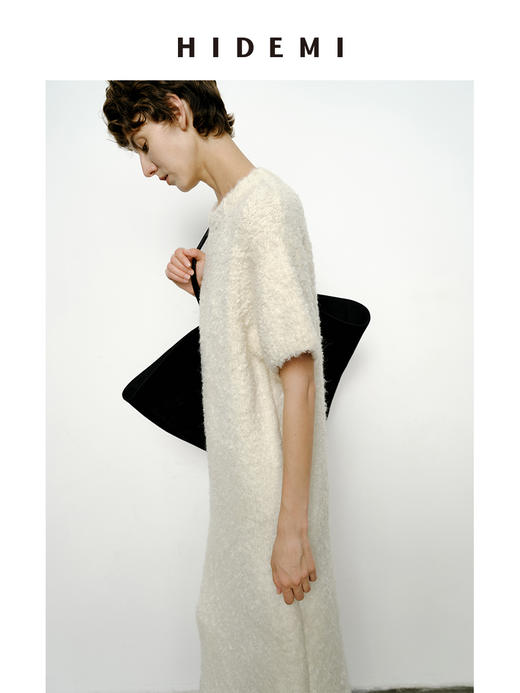 HIDEMI 极简圆领短袖羊毛圈圈纱针织连衣裙 商品图3