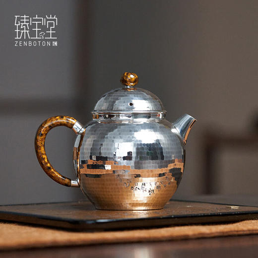 【限量珍藏】臻宝堂9999纯银泡茶壶纯手工规矩锤纹茶壶中式茶具轮珠小壶高端养生银壶 具轮珠(小规矩锤纹) 商品图0