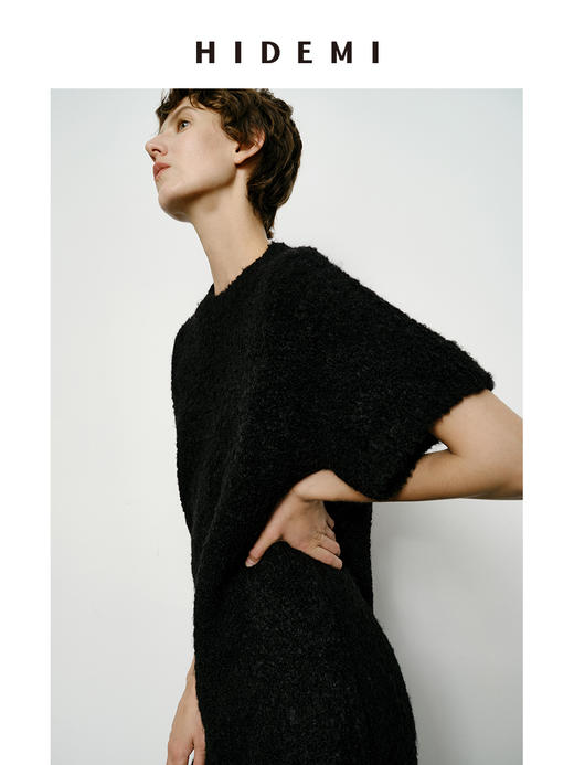 HIDEMI 极简圆领短袖羊毛圈圈纱针织连衣裙 商品图7