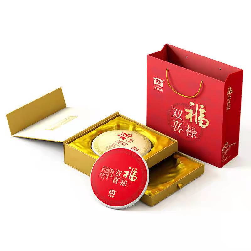 大益普洱茶福禄双喜礼盒生熟茶组合礼盒装357g*2饼