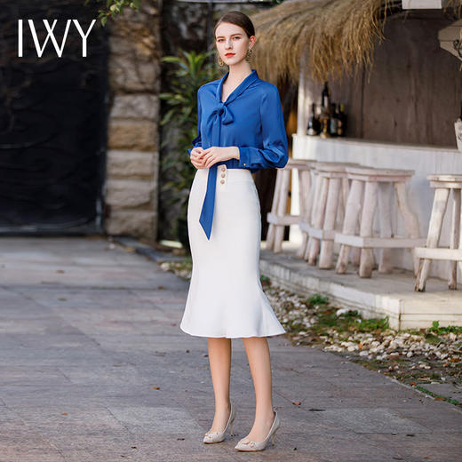 IWY/气质女神范衬衫套装女长袖鱼尾包臀裙两件套高端设计感套裙B485+S1773 商品图1