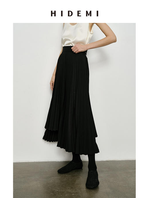 HIDEMI 极简不对称设计感百褶裙半身裙 商品图4