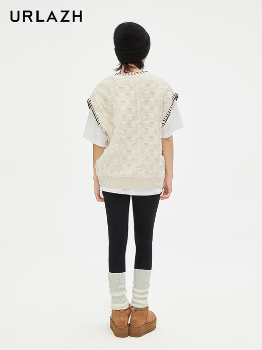 S1有兰 白色V领针织开衫LM3KJ04 商品图3