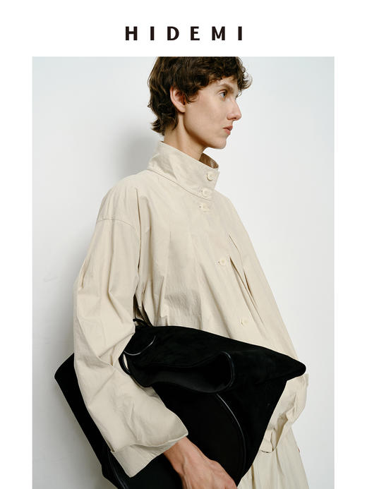 HIDEMI 褶皱花苞感做旧感水洗棉立体剪裁短款立领薄外套套装 商品图7