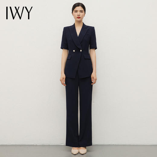 IWY/藏青色阔腿裤职业西装套装女夏季短袖售楼部工装英伦风正装C13513+P33513 商品图0